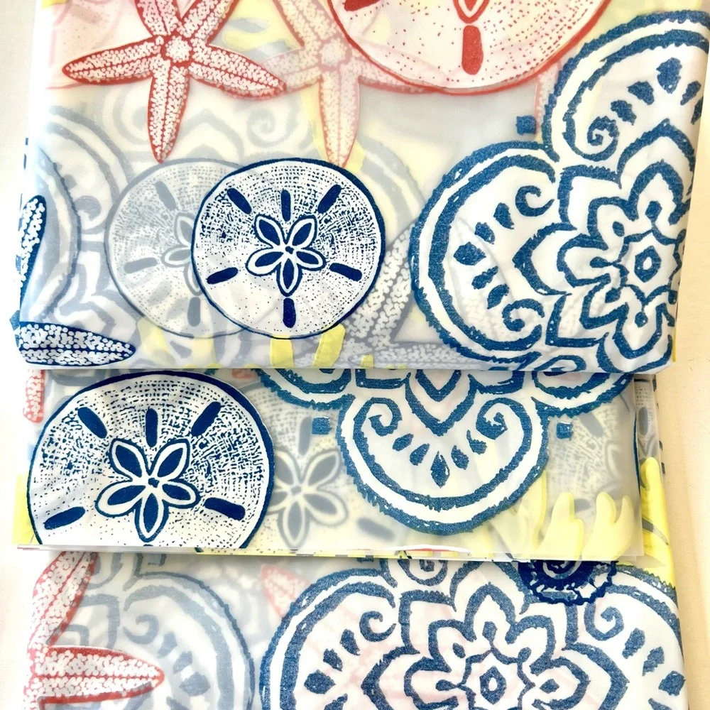 Amalfi Coast Blue Medallions Peva Shower Curtain Shells Seahorse Coral Lemon